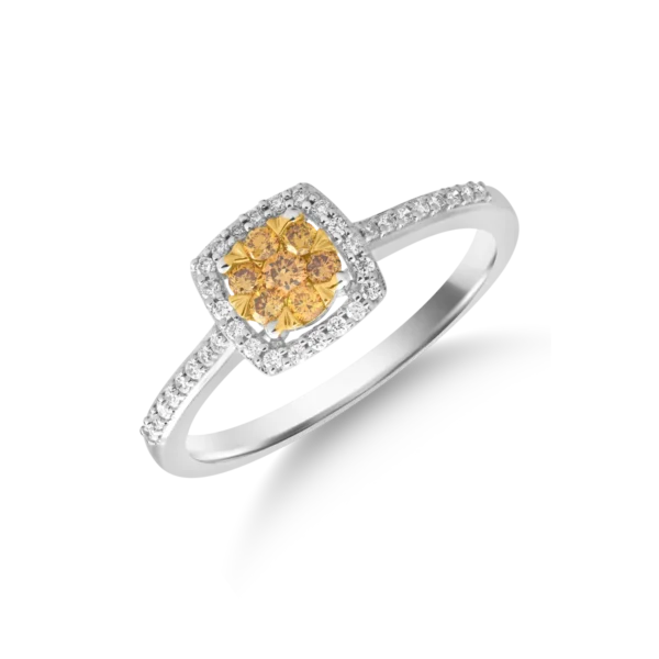 Inel din aur alb-galben cu fancy diamonds de 0.161ct si diamante de 0.128ct