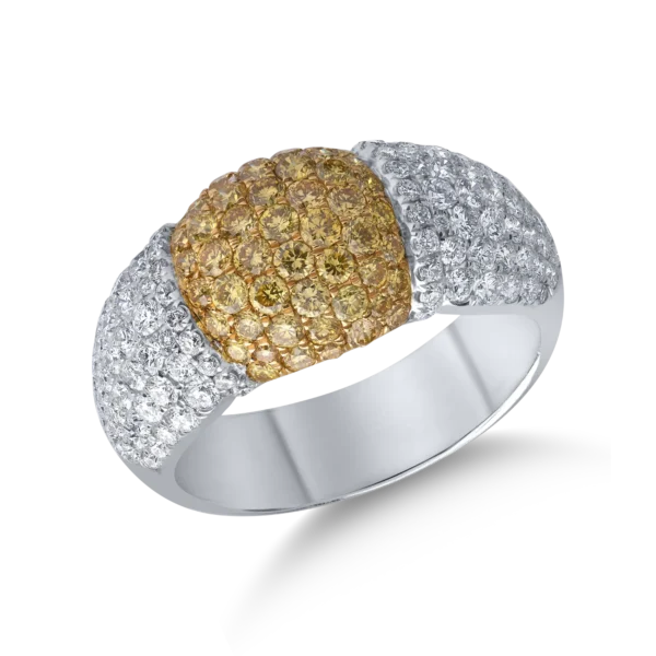 Inel din aur alb-galben cu diamante fancy-galbene de 1.01ct si diamante de 1.19ct