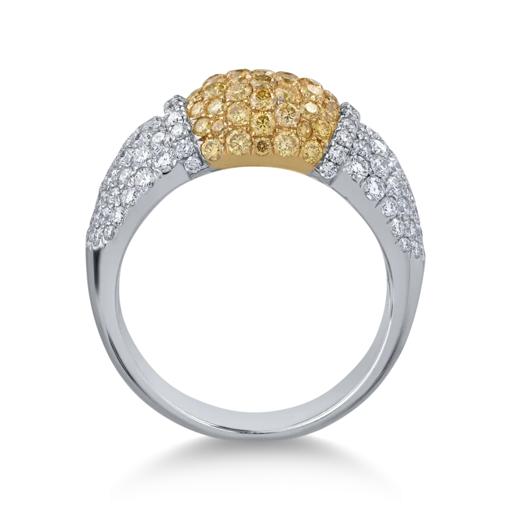 Inel din aur alb-galben cu diamante fancy-galbene de 1.01ct si diamante de 1.19ct - imagine 2