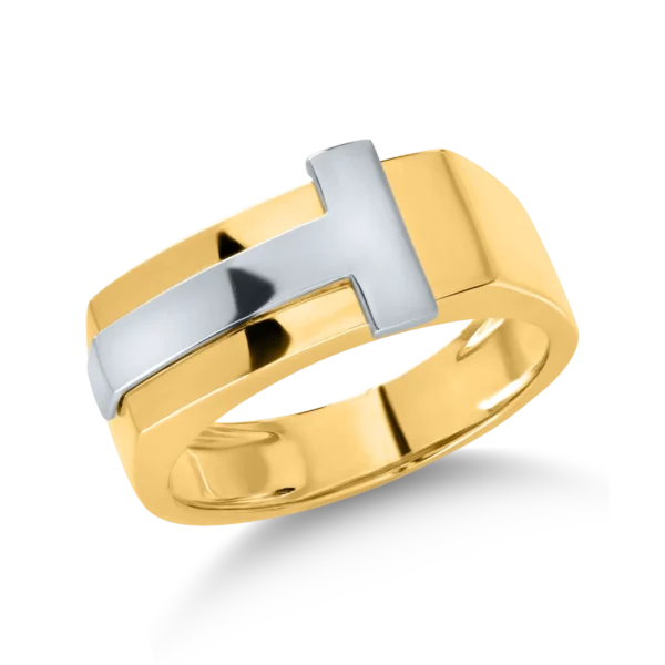 Inel din aur alb-galben pentru barbati