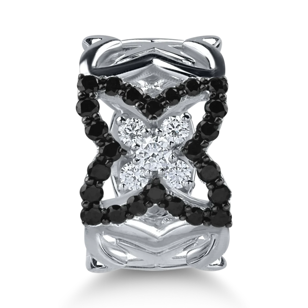 Inel din aur alb-negru cu diamante transparente de 0.33ct si diamante negre de 0.78ct - imagine 2