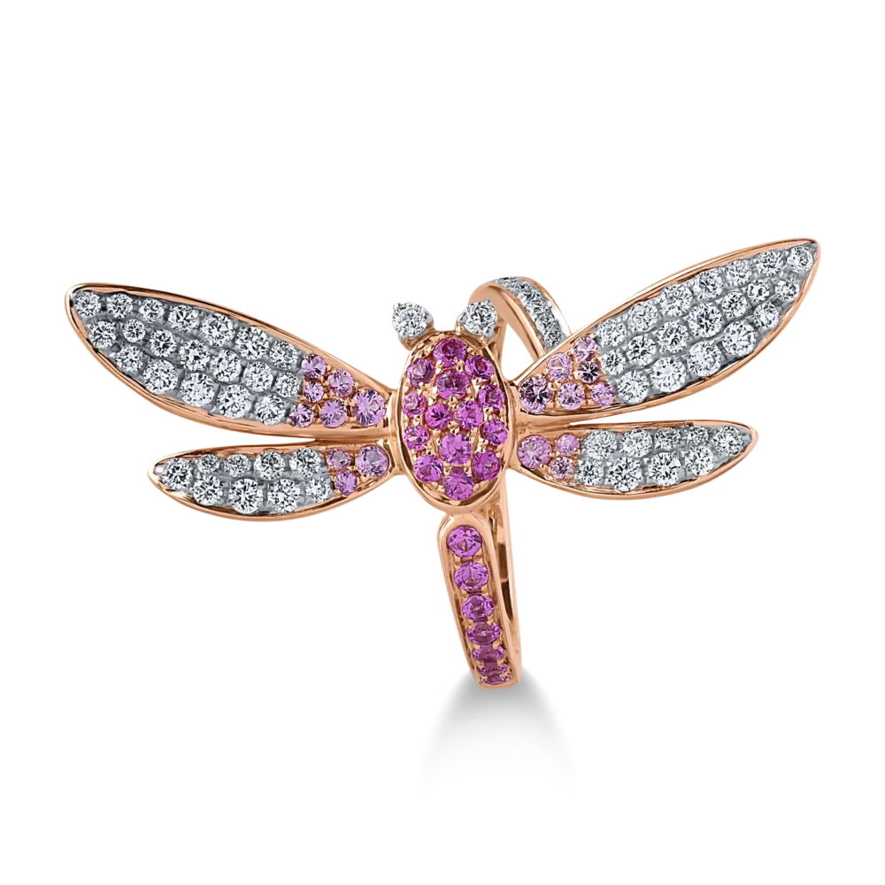 Inel din aur alb-roz cu diamante de 0.9ct si safire de 0.64ct - imagine 3