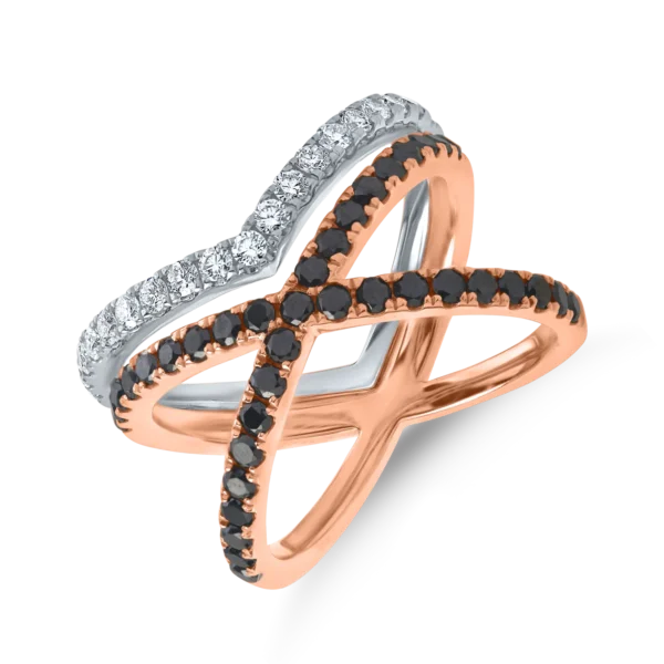 Inel din aur alb-roz cu diamante negre de 0.8ct si diamante incolore de 0.3ct