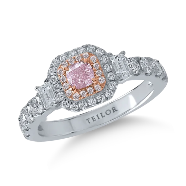 Inel din aur alb-roz cu diamante roz 0.35ct si diamante incolore de 0.81ct