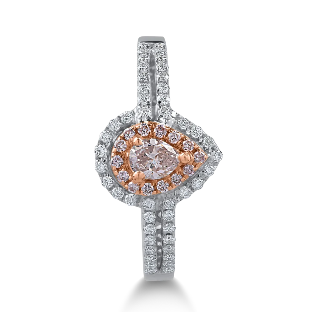 Inel din aur alb-roz cu diamante roz pear si rotunde de 0.29ct si diamante transparente de 0.24ct - imagine 2