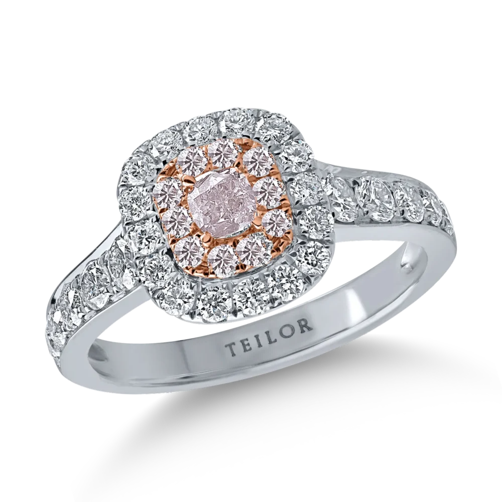 Inel din aur alb-roz cu diamante roz de 0.33ct si diamante incolore de 0.84ct