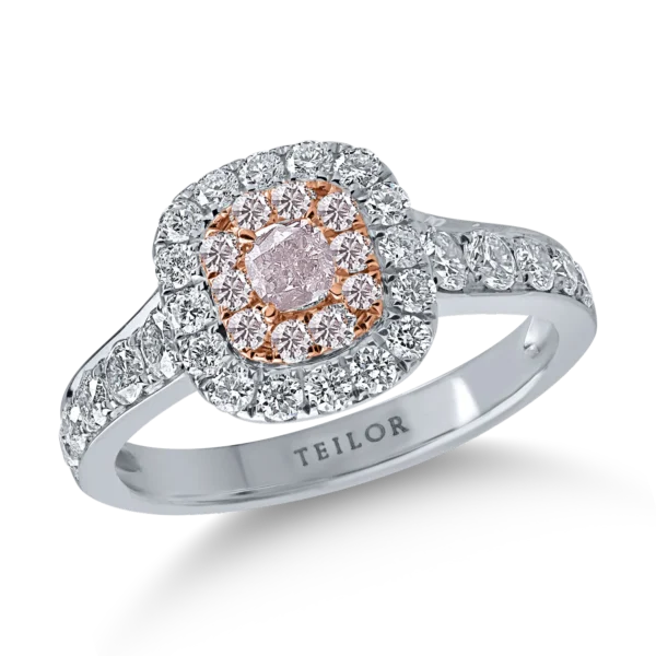 Inel din aur alb-roz cu diamante roz de 0.33ct si diamante incolore de 0.84ct