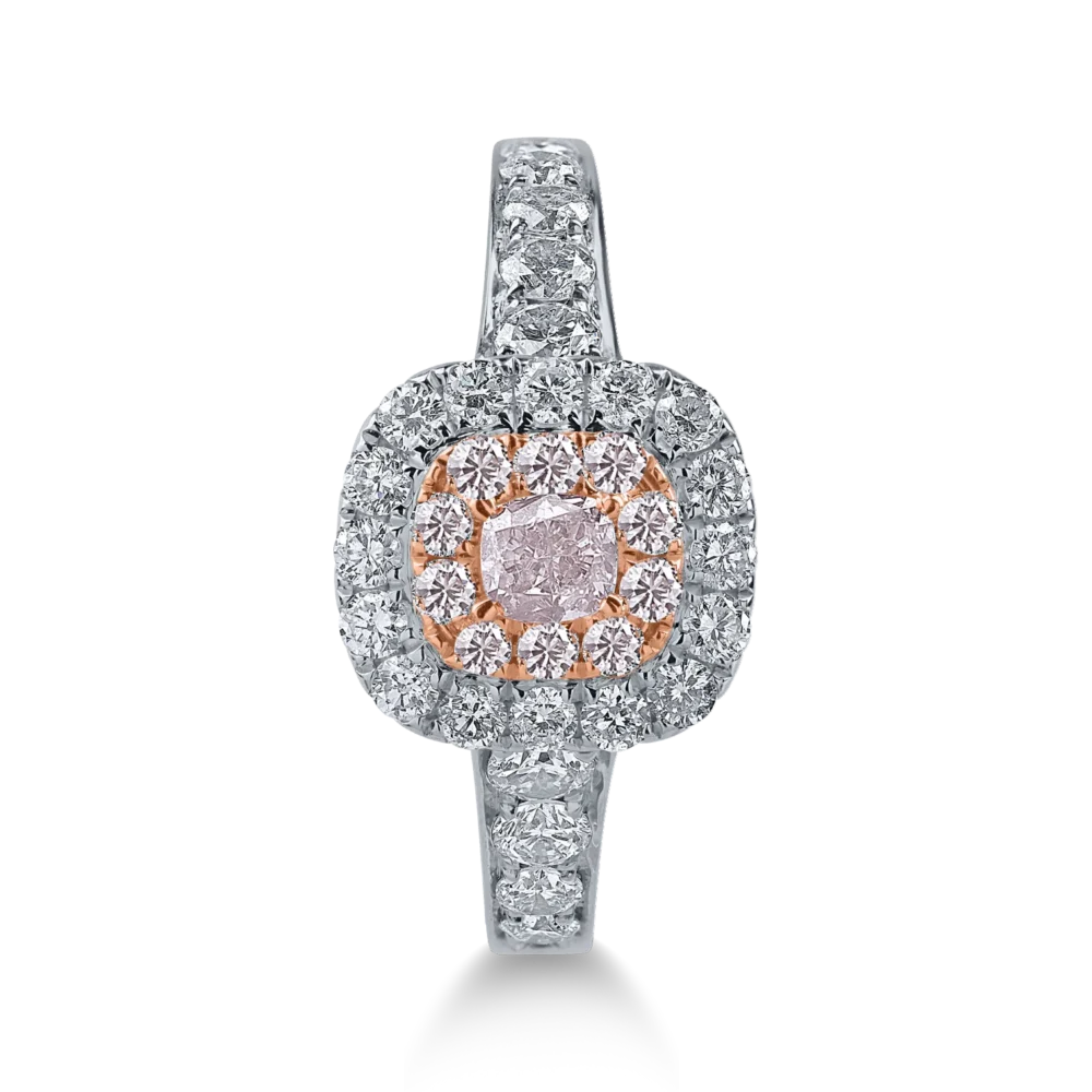 Inel din aur alb-roz cu diamante roz de 0.33ct si diamante incolore de 0.84ct - imagine 2
