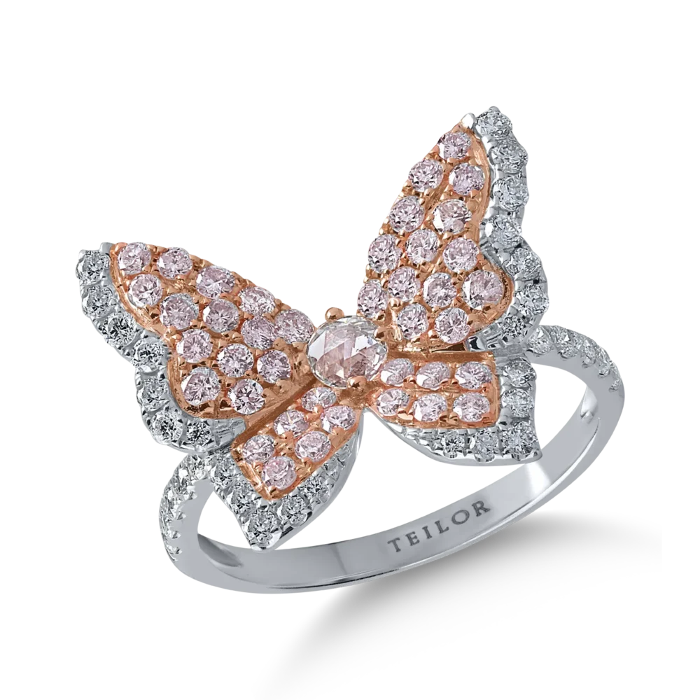 Inel din aur alb-roz cu diamante roz de 0.56ct si diamante transparente de 0.48ct