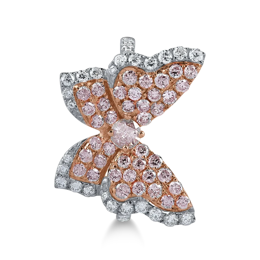 Inel din aur alb-roz cu diamante roz de 0.56ct si diamante transparente de 0.48ct - imagine 2