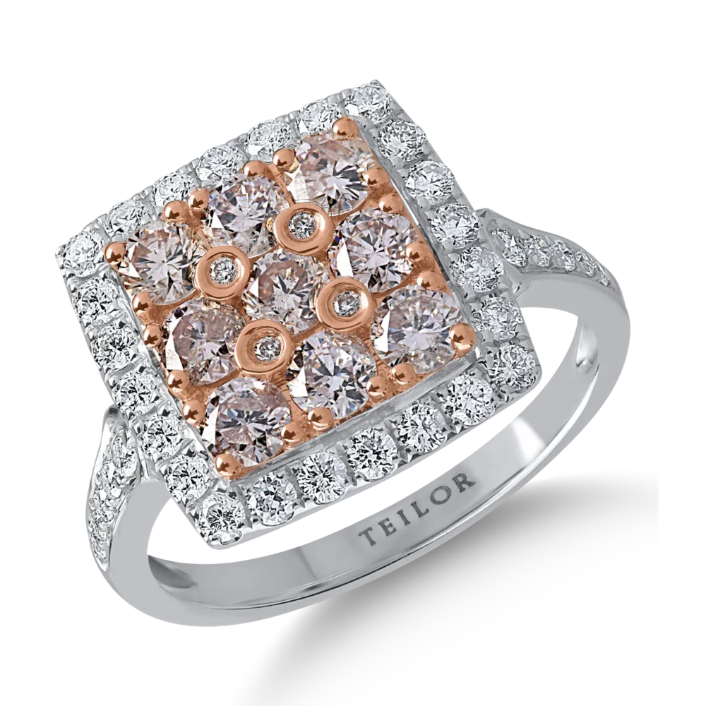 Inel din aur alb-roz cu diamante roz de 1.01ct si diamante transparente de 0.57ct