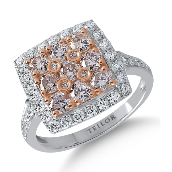 Inel din aur alb-roz cu diamante roz de 1.01ct si diamante transparente de 0.57ct