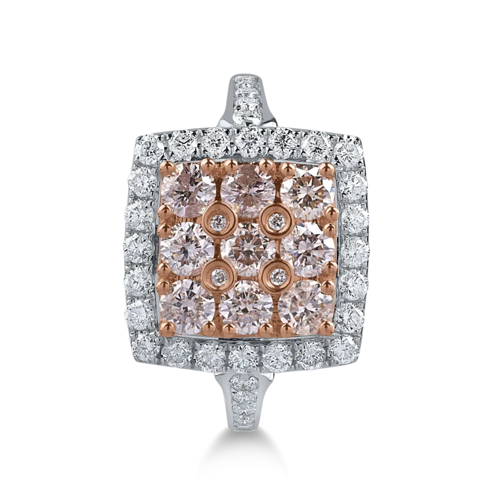 Inel din aur alb-roz cu diamante roz de 1.01ct si diamante transparente de 0.57ct - imagine 2