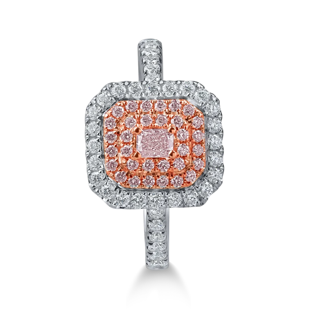 Inel din aur alb-roz cu diamante roz rectangulare si incolore de 0.8ct - imagine 2