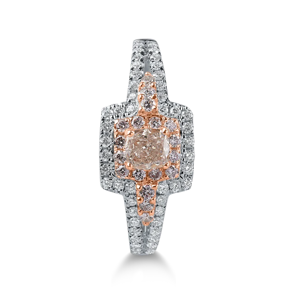 Inel din aur alb-roz cu diamante roz rectangulare si rotunde si diamante incolore de 0.8ct - imagine 2