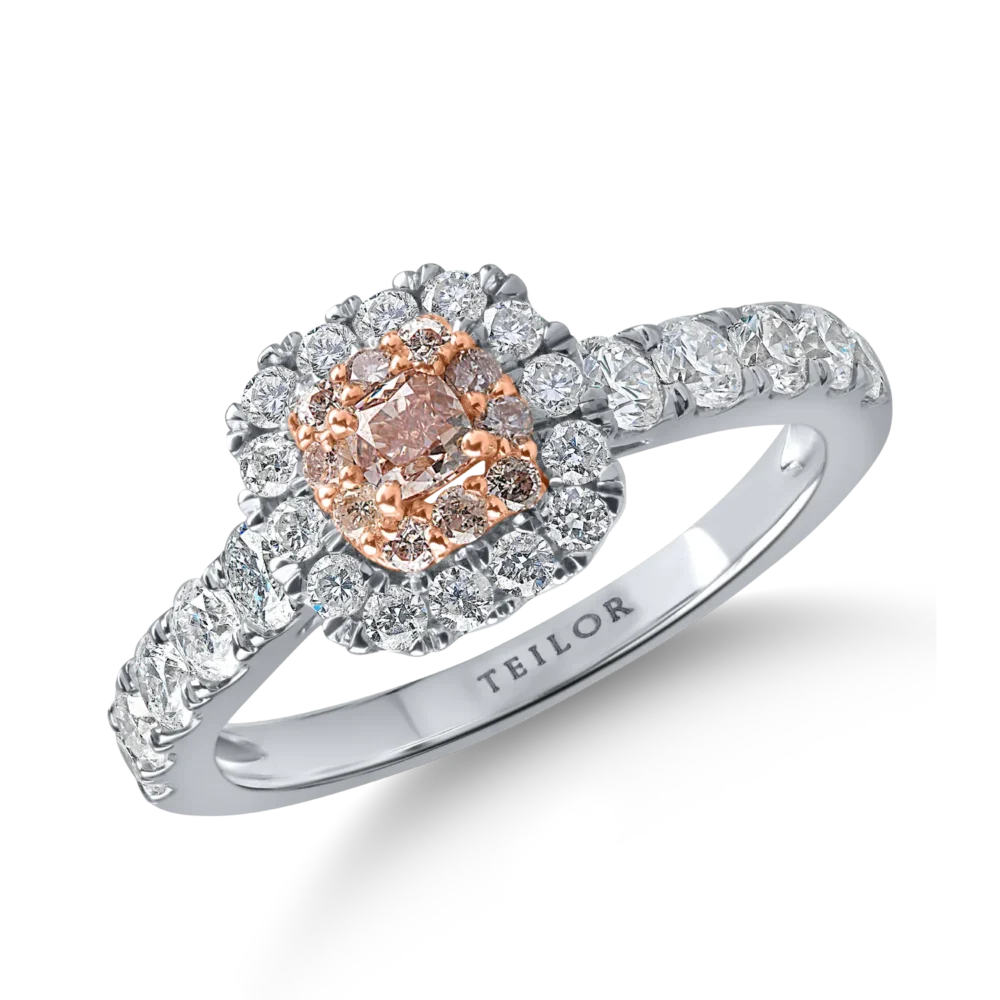 Inel din aur alb-roz cu diamante roz si incolore de 1.2ct