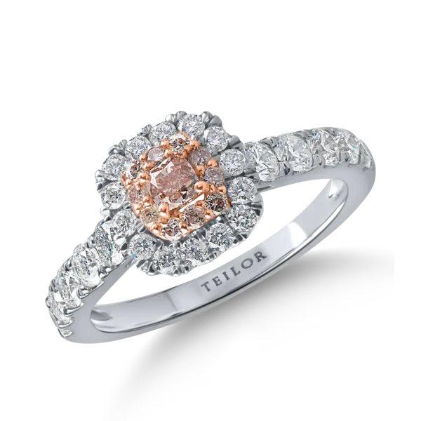 Inel din aur alb-roz cu diamante roz de 0.29ct si diamante incolore de 0.91ct