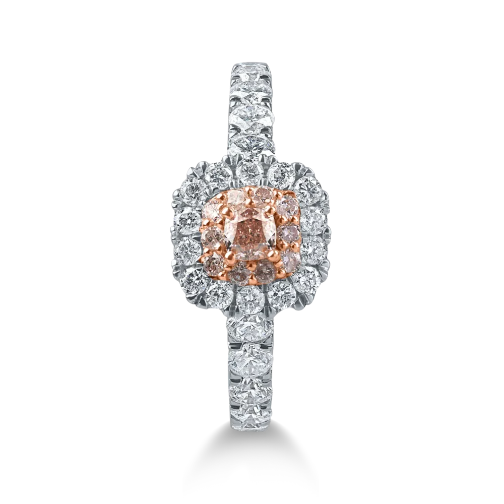 Inel din aur alb-roz cu diamante roz si incolore de 1.2ct - imagine 2