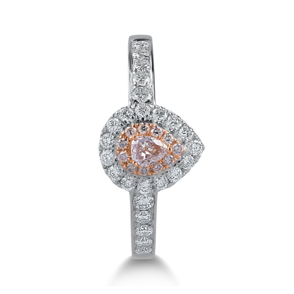Inel din aur alb-roz cu diamante transparente de 0.3ct si diamante roz de 0.1ct - imagine 2