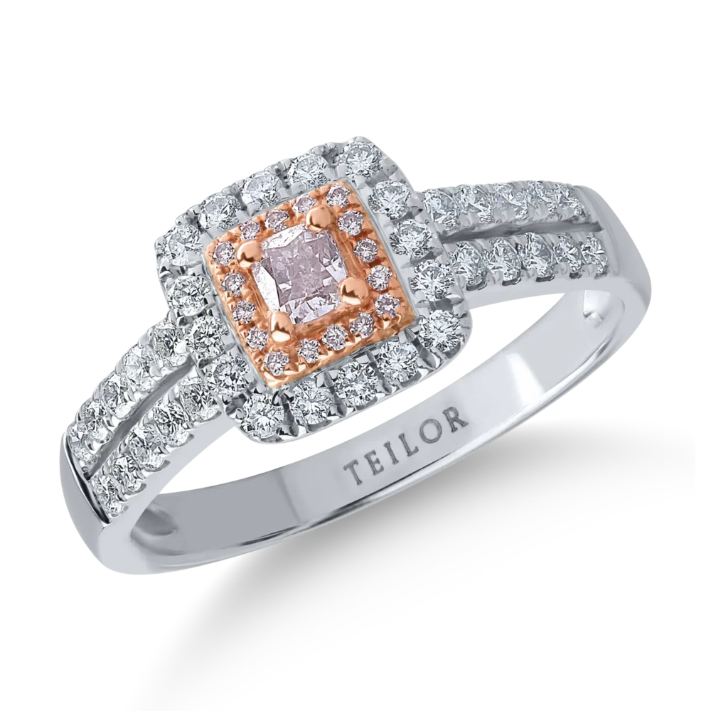 Inel din aur alb-roz cu diamante transparente de 0.49ct si diamante roz de 0.21ct