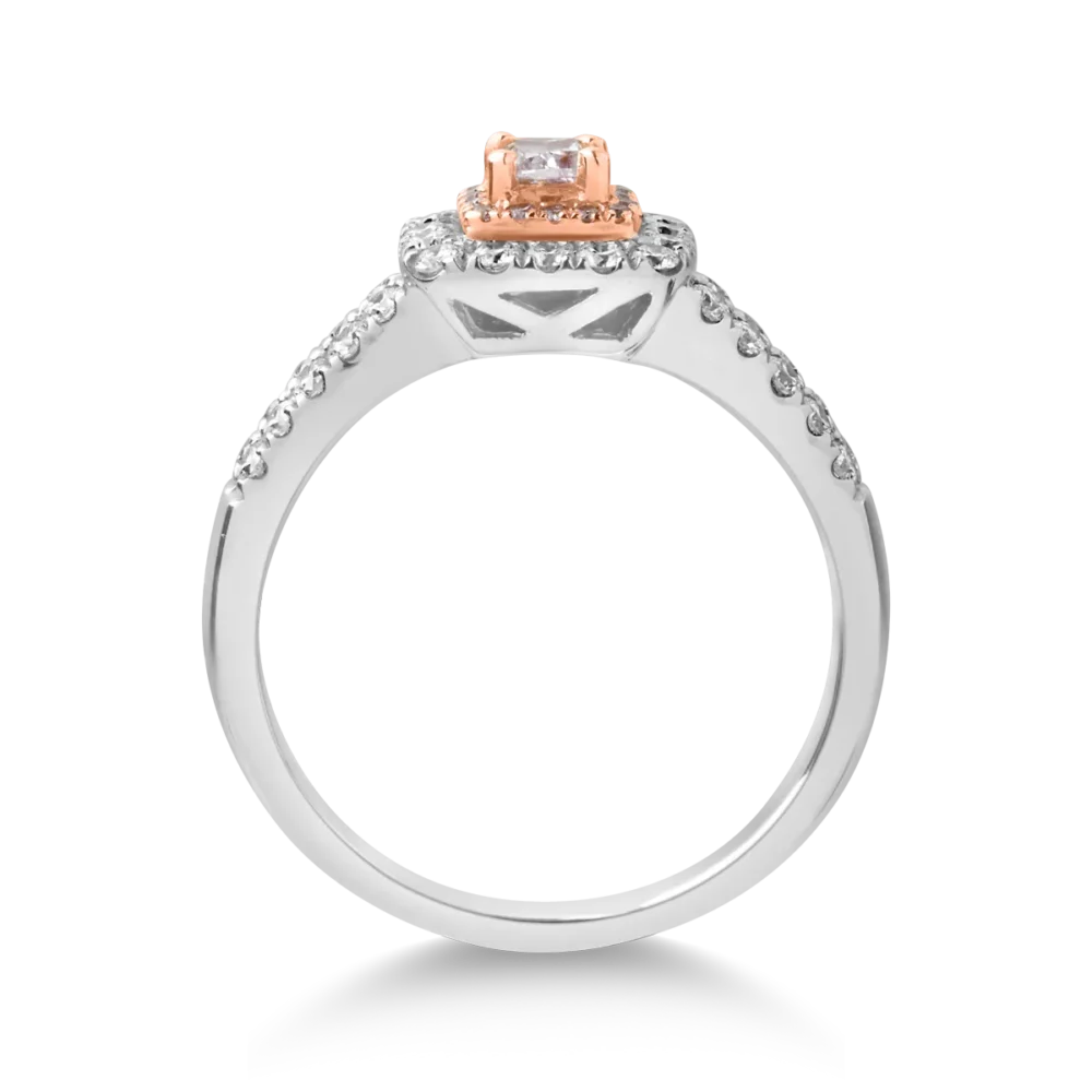 Inel din aur alb-roz cu diamante transparente de 0.49ct si diamante roz de 0.21ct - imagine 2