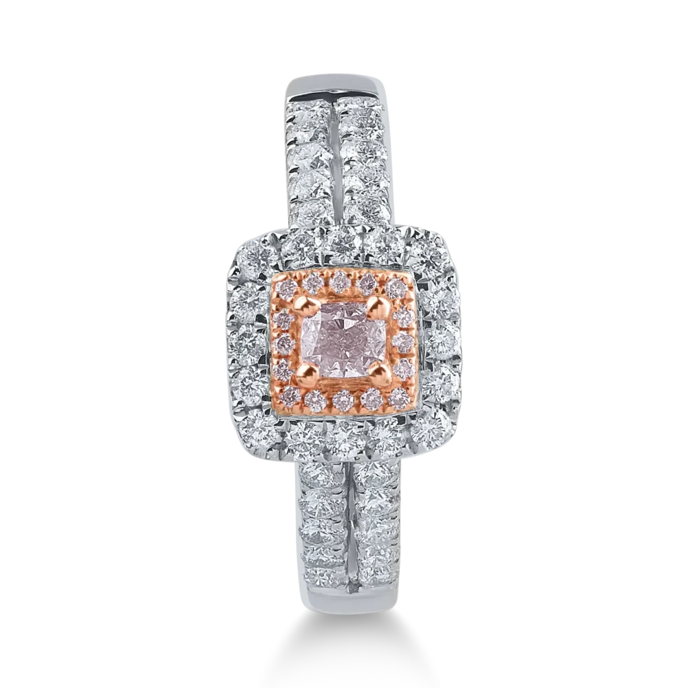 Inel din aur alb-roz cu diamante transparente de 0.49ct si diamante roz de 0.21ct - imagine 3