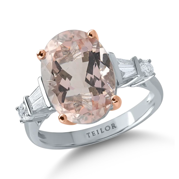 Inel din aur alb-roz cu morganit oval de 5.4ct si diamante de 0.2ct