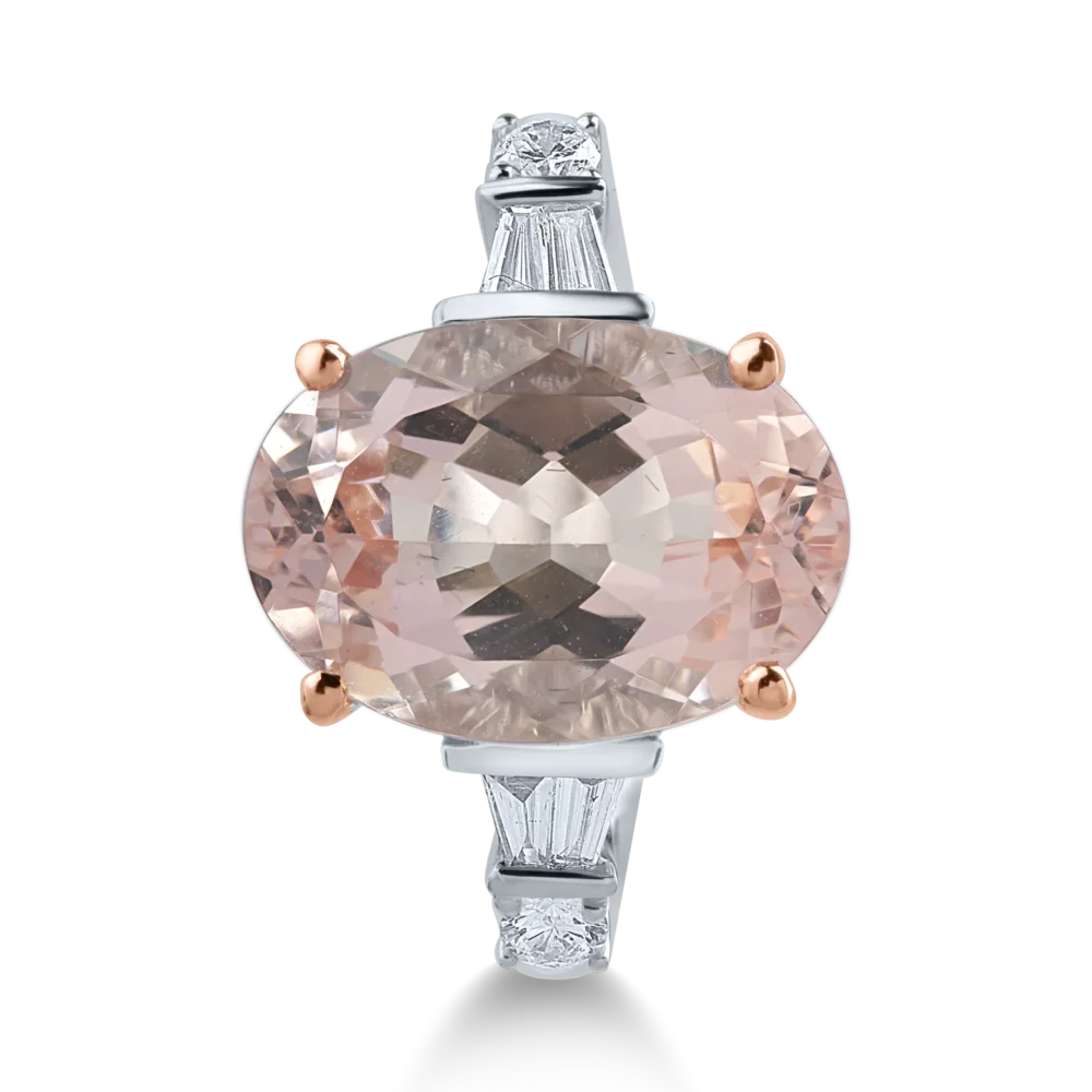 Inel din aur alb-roz cu morganit oval de 5.4ct si diamante de 0.2ct - imagine 2