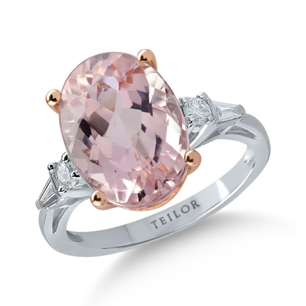 Inel din aur alb-roz cu morganit oval de 5.9ct si diamante de 0.2ct
