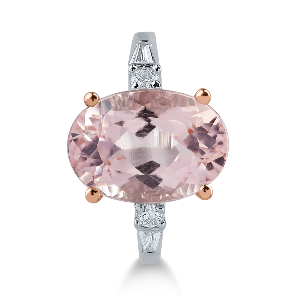 Inel din aur alb-roz cu morganit oval de 5.9ct si diamante de 0.2ct - imagine 2