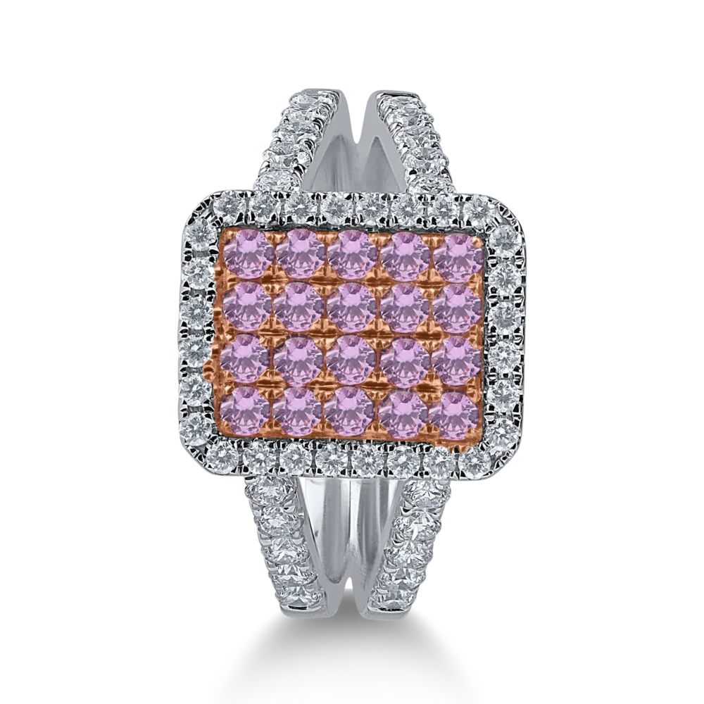Inel din aur alb-roz cu safire roz de 0.69ct si diamante de 0.72ct - imagine 2