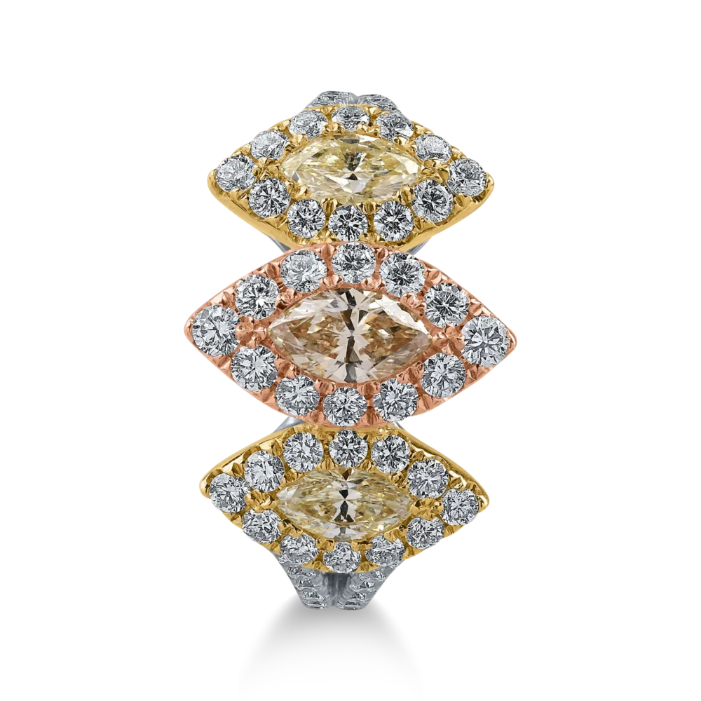 Inel din aur alb-roz-galben cu diamant maro marquise de 0.3ct si diamante galbene de 0.4ct - imagine 2