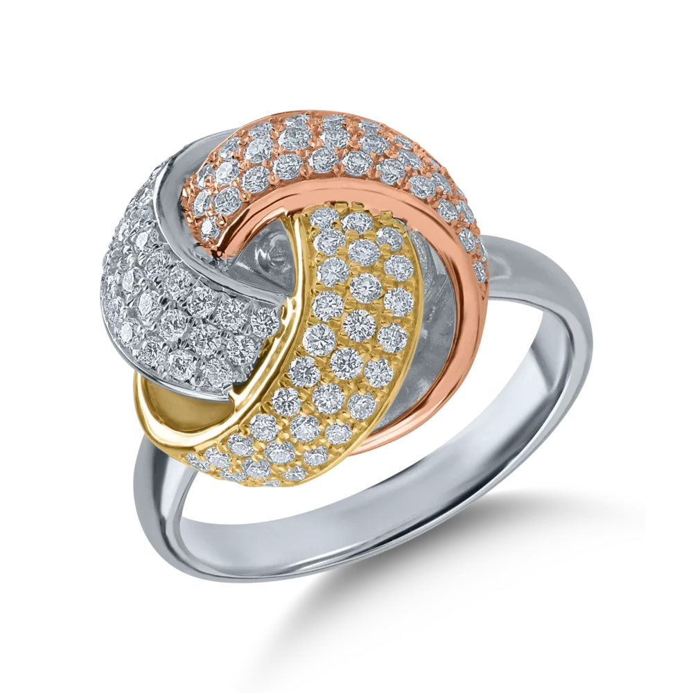 Inel din aur alb-roz-galben cu diamante de 0.78ct