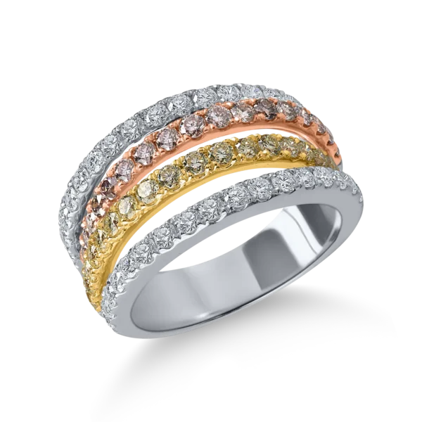 Inel din aur alb-roz-galben cu diamante microsetting de 1.7ct