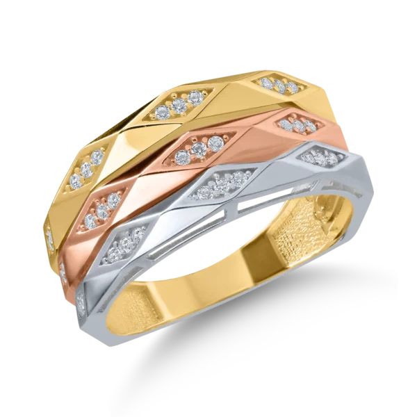 Inel din aur alb-roz-galben