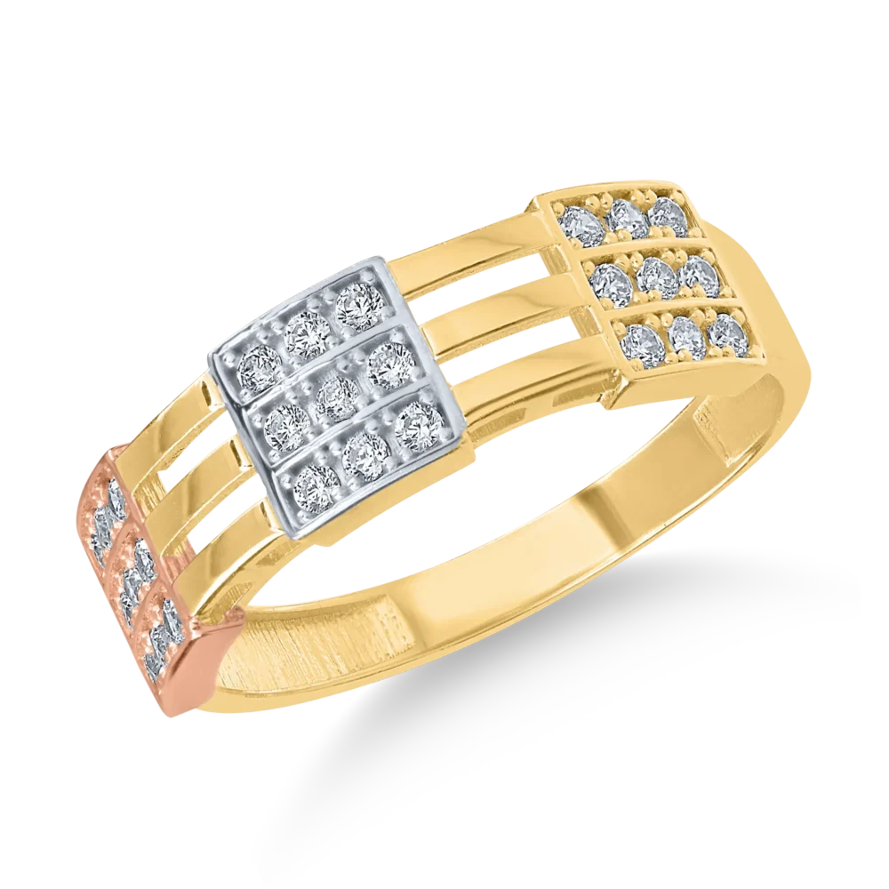 Inel din aur alb-roz-galben