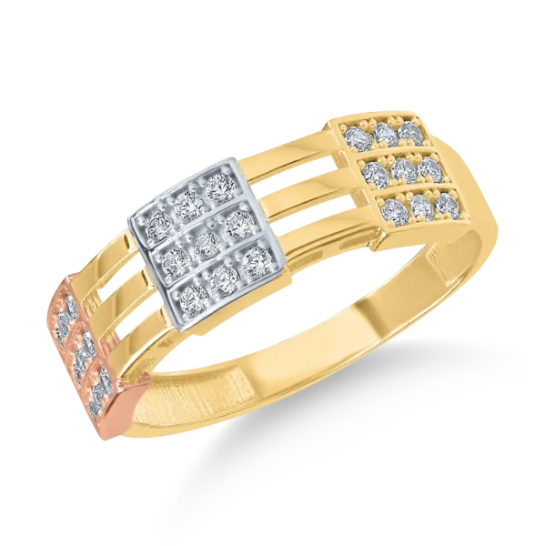 Inel din aur alb-roz-galben