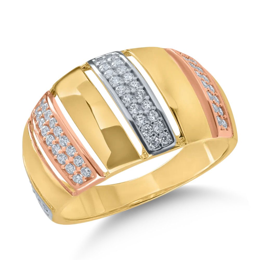 Inel din aur alb-roz-galben