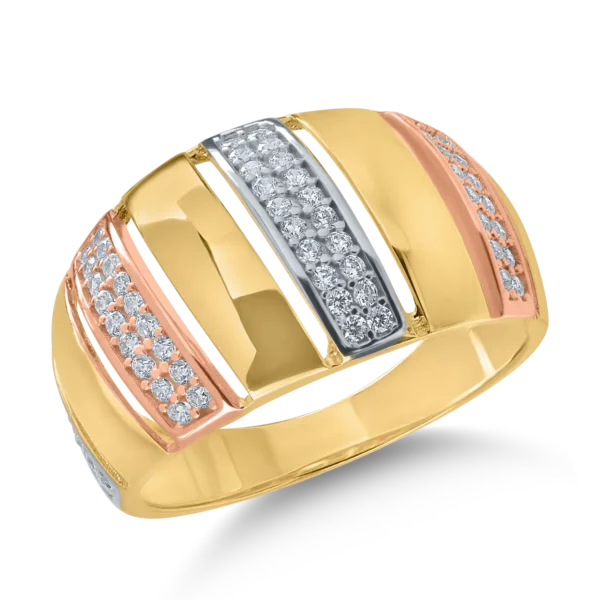 Inel din aur alb-roz-galben