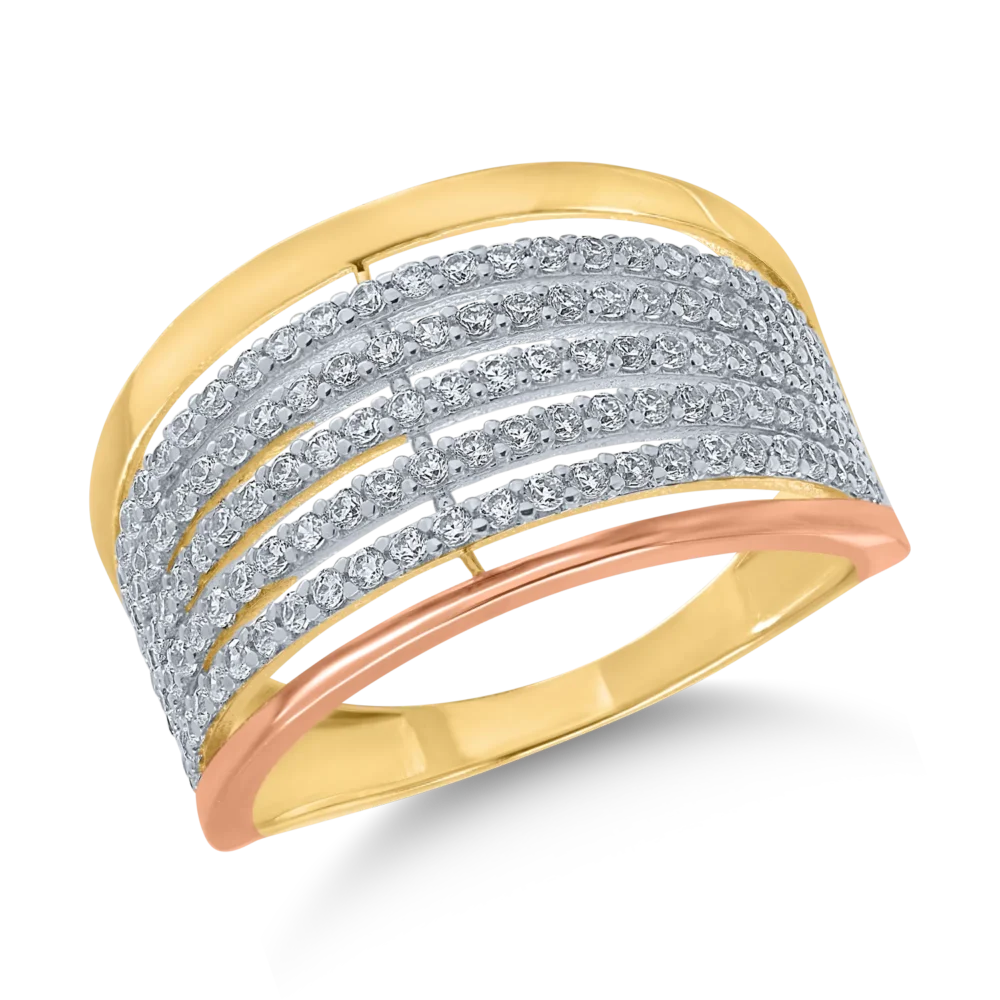 Inel din aur alb-roz-galben