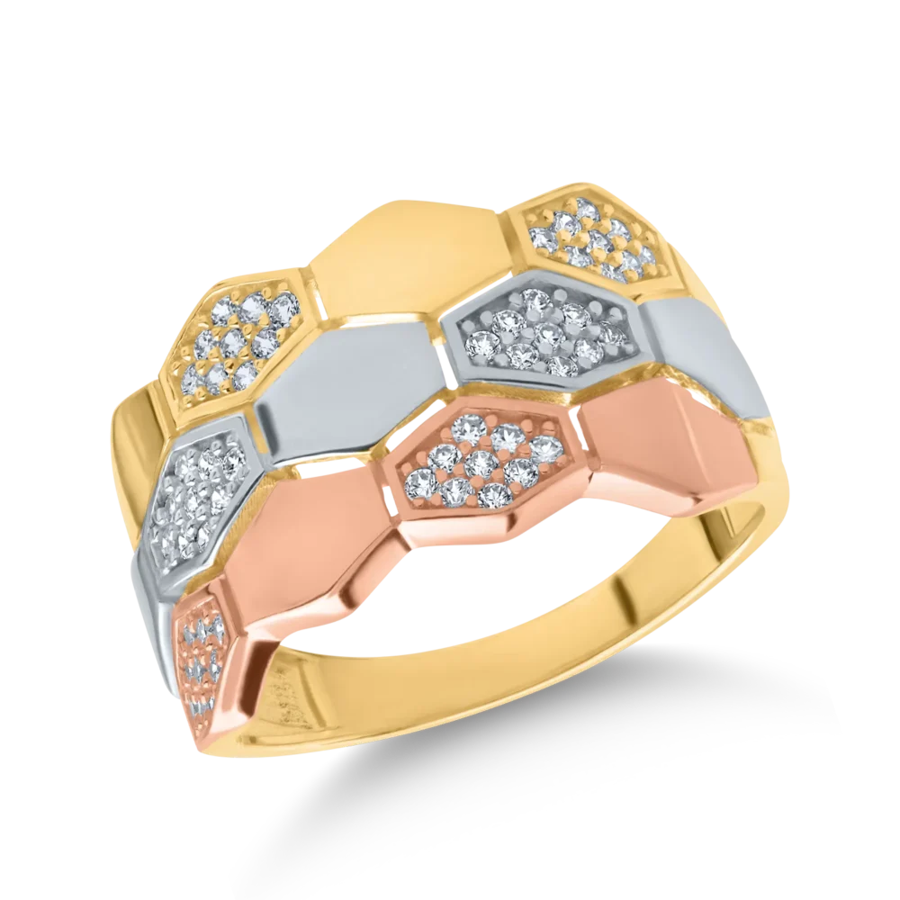 Inel din aur galben-alb-roz