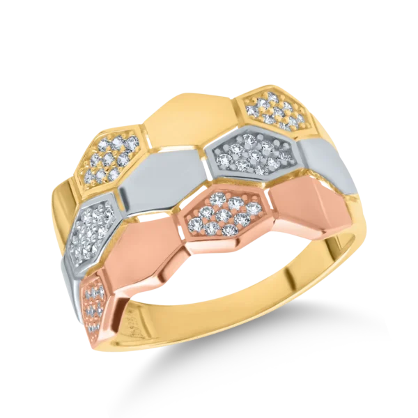 Inel din aur galben-alb-roz