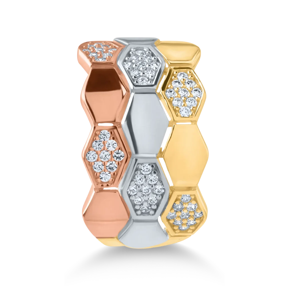 Inel din aur galben-alb-roz - imagine 2