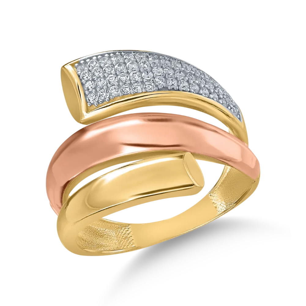 Inel din aur galben-alb-roz