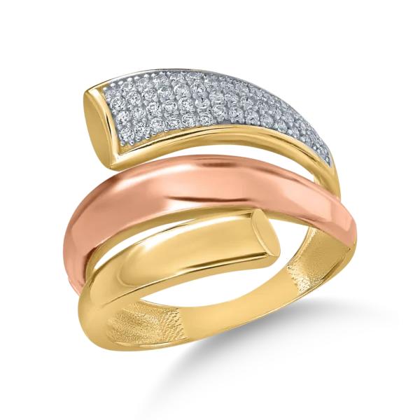 Inel din aur galben-alb-roz