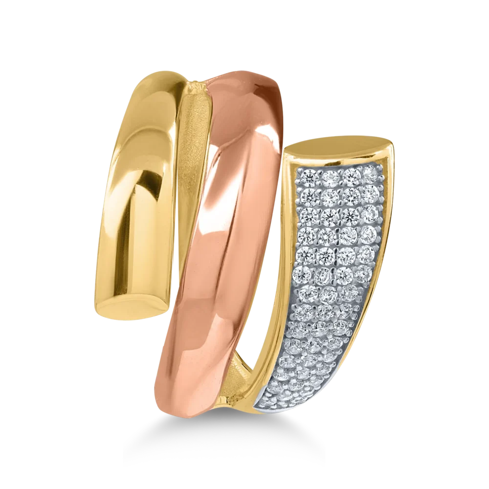 Inel din aur galben-alb-roz - imagine 2