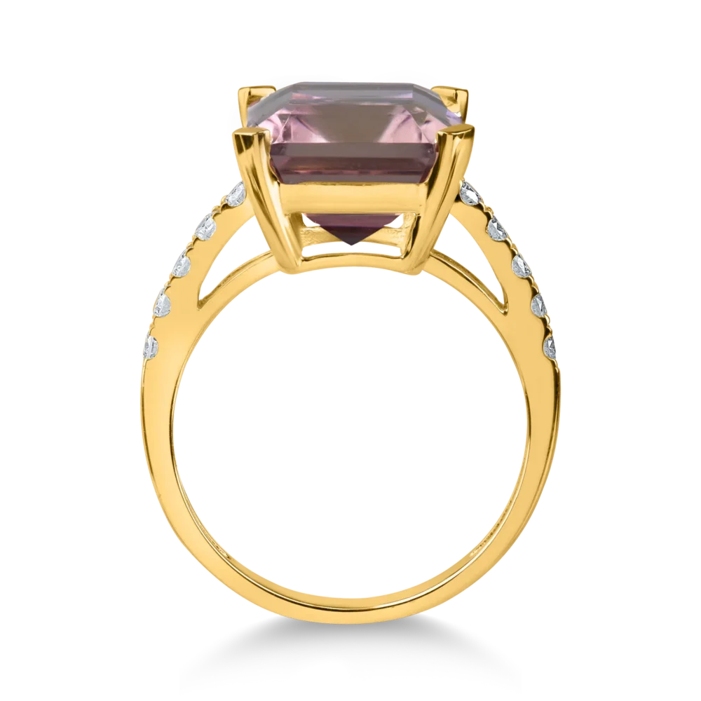 Inel din aur galben cu ametrin octogonal de 9.5ct si diamante de 0.1ct - imagine 2