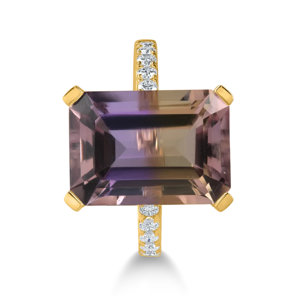 Inel din aur galben cu ametrin octogonal de 9.5ct si diamante de 0.1ct - imagine 3