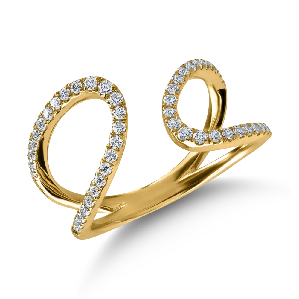 Inel din aur galben cu diamante marquise si rotunde de 0.4ct