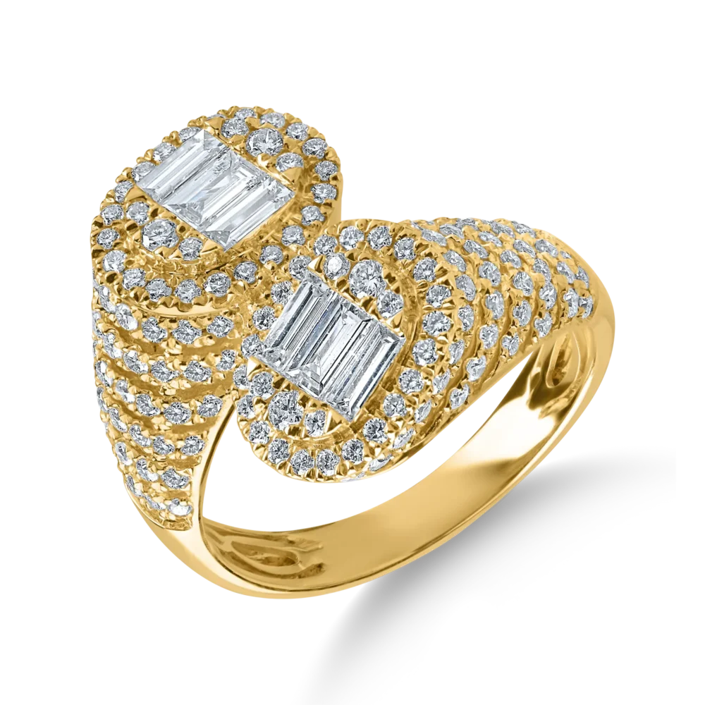 Inel din aur galben cu diamante baguette si rotunde de 1.4ct